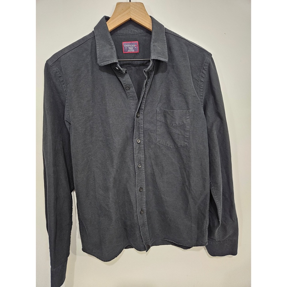 UNTUCKit Mens Medium Slim Fit Black Long Sleeve Cotton Button Down Shirt